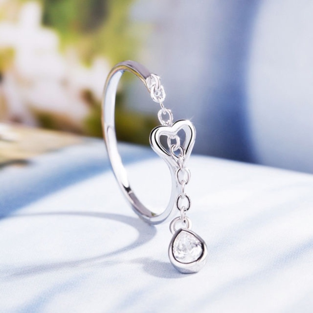 🌹 Dainty and cute Heart chain ring in .925 - Picture 3 of 4